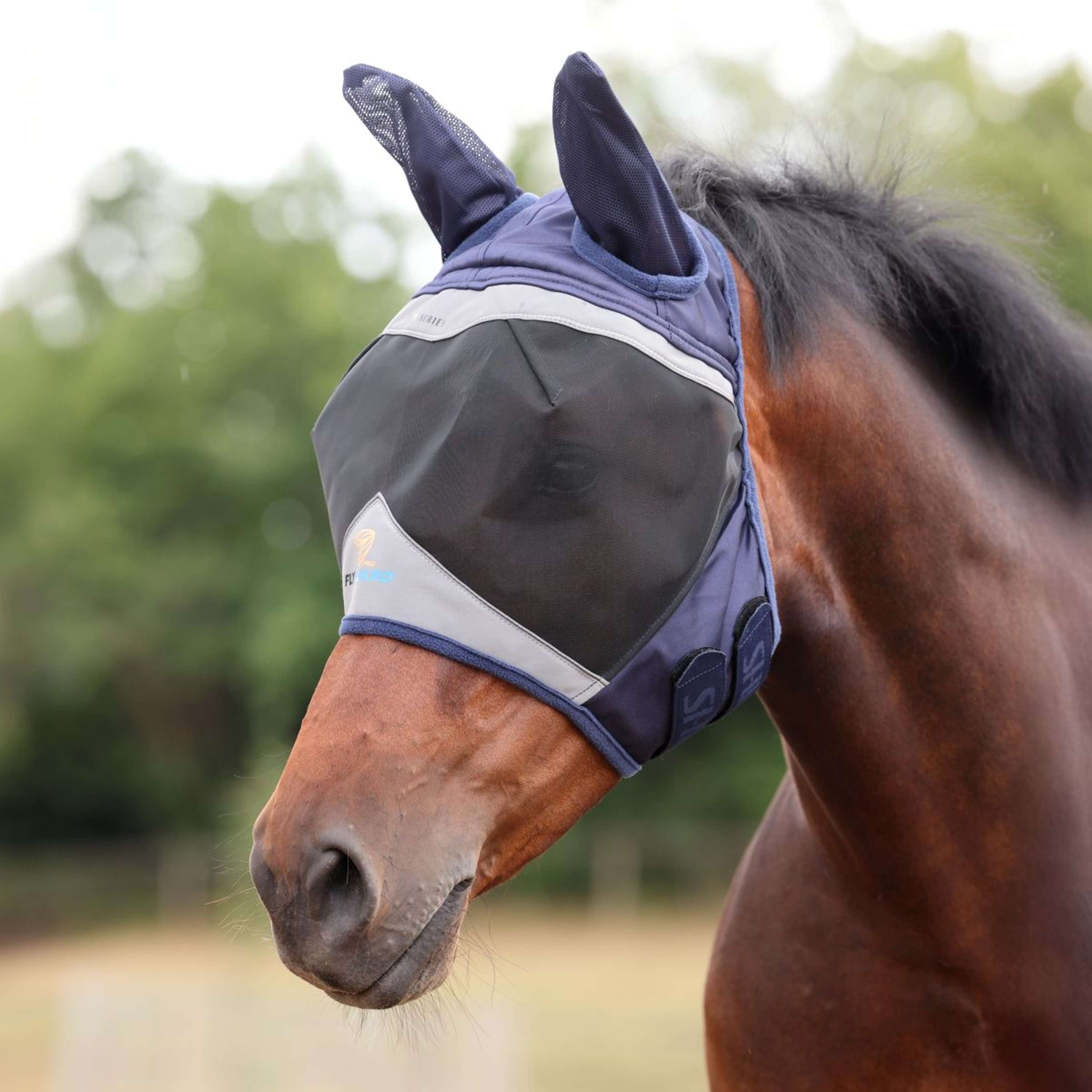 FlyGuard by Shires Fly Mask Pro Fine Mesh with Ears Navy