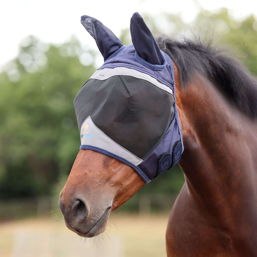 FlyGuard by Shires Fly Mask Pro Fine Mesh with Ears Navy