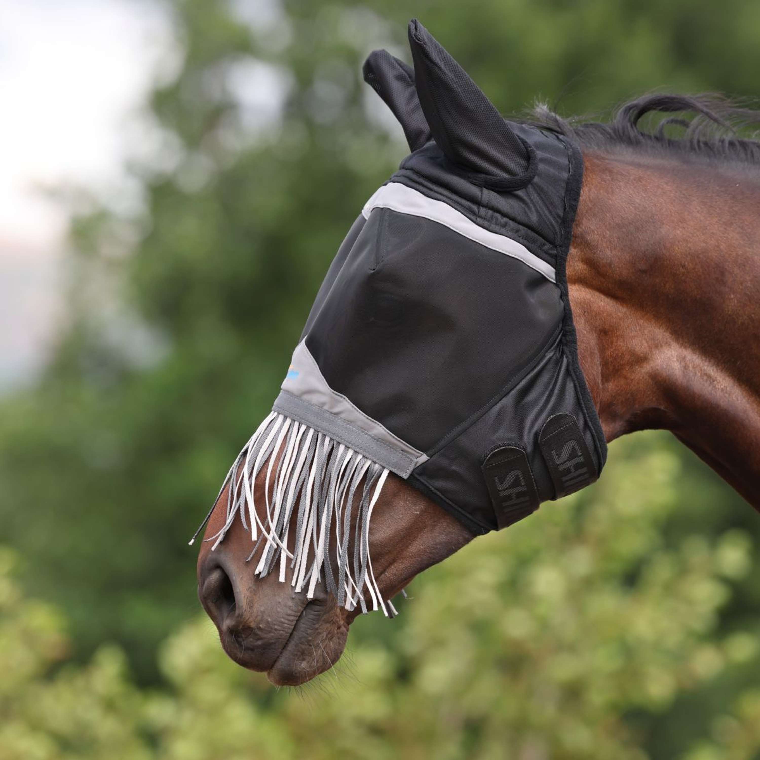 FlyGuard by Shires Fly Mask Pro Fine Mesh with Ears and Tassels Jet