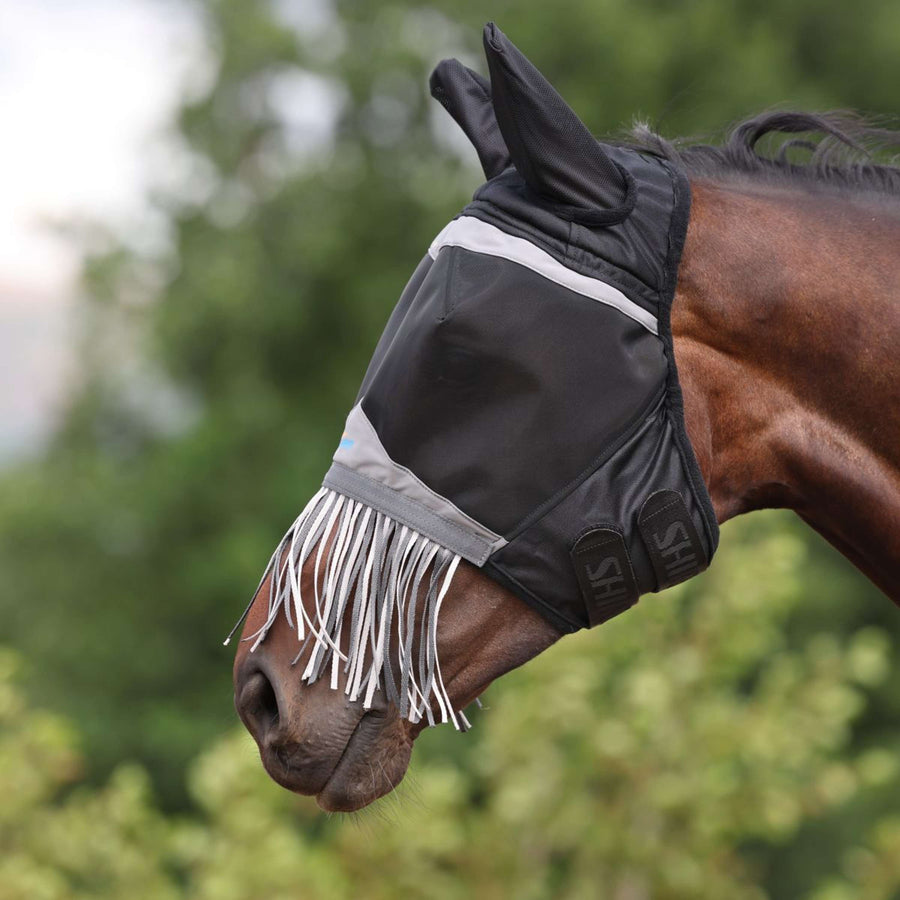 FlyGuard by Shires Fly Mask Pro Fine Mesh with Ears and Tassels Jet