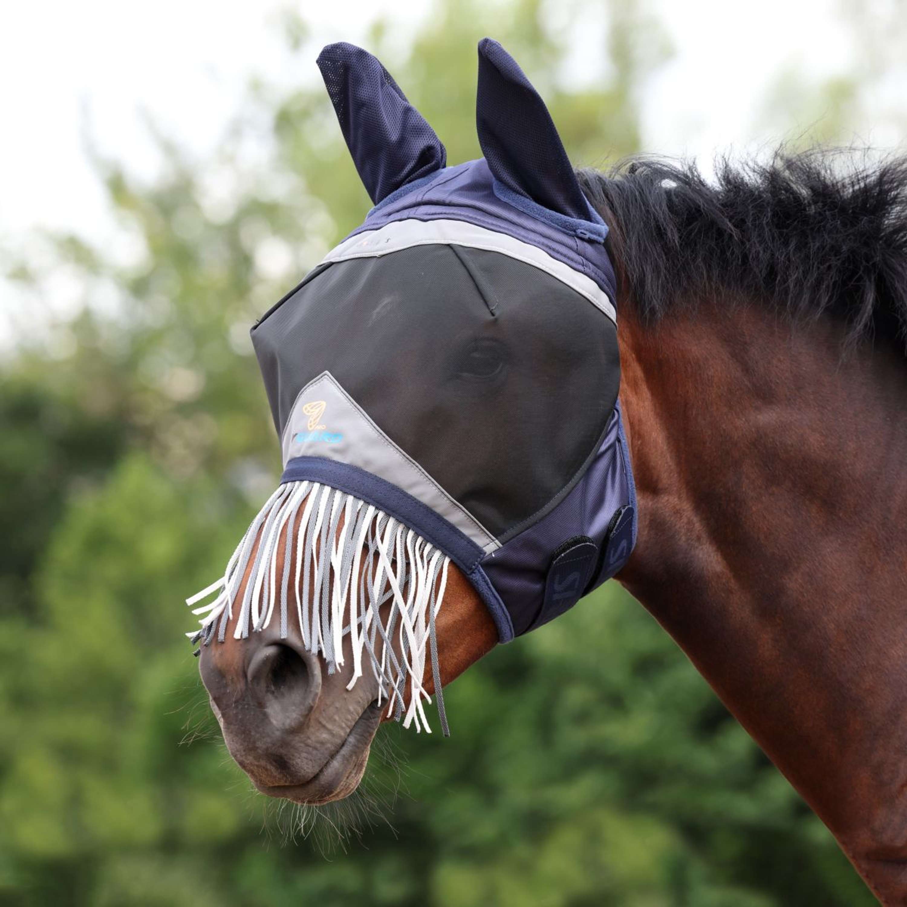 FlyGuard by Shires Fly Mask Pro Fine Mesh with Ears and Tassels Navy
