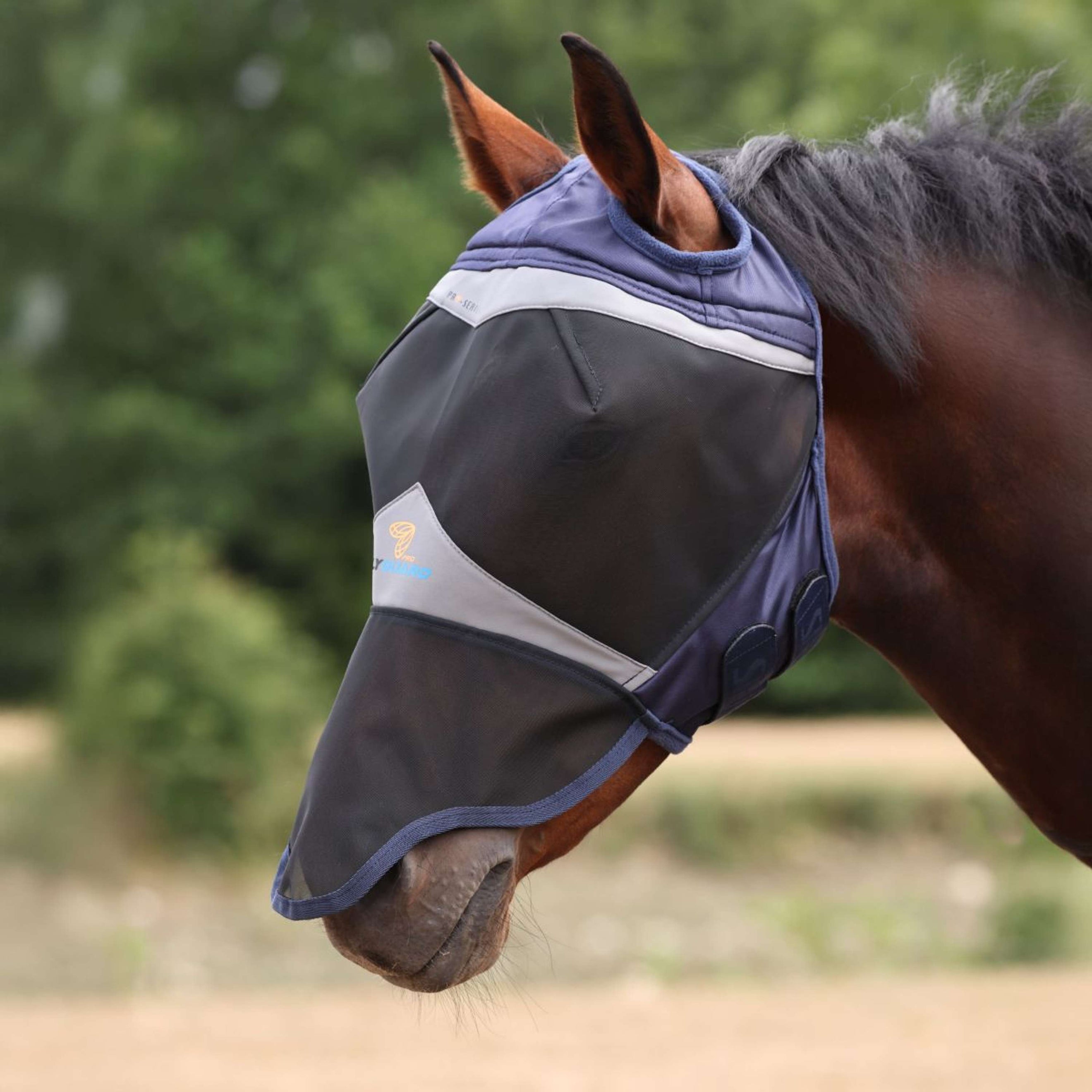 FlyGuard Fly Mask Pro Fine Mesh met Ooruitsparing en Neusflap Navy