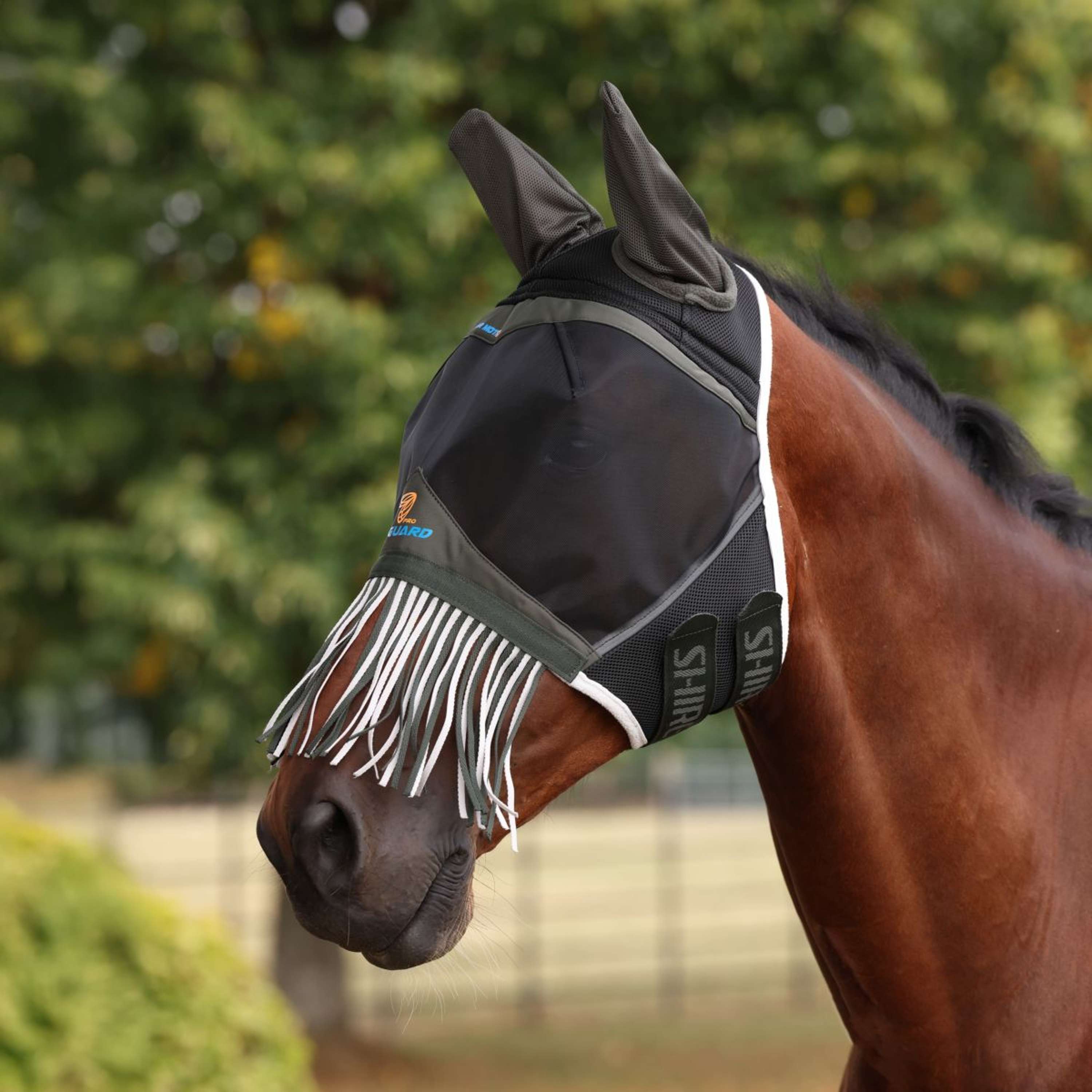 FlyGuard by Shires Fly Mask Pro Air Motion with Ears and Tassels Khaki