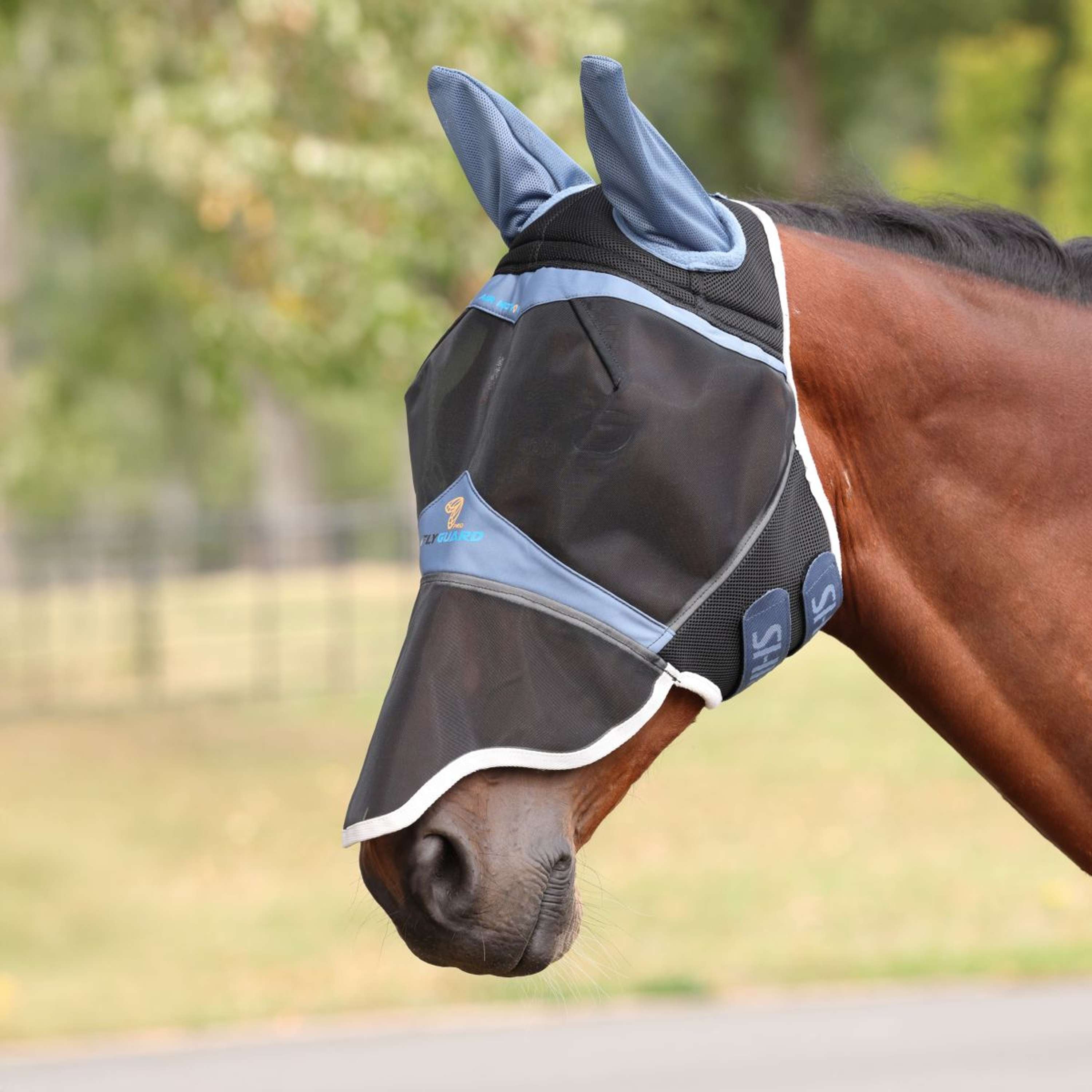 FlyGuard by Shires Fly Mask Pro Air Motion with Ears and Nose Deep Airforce Blue