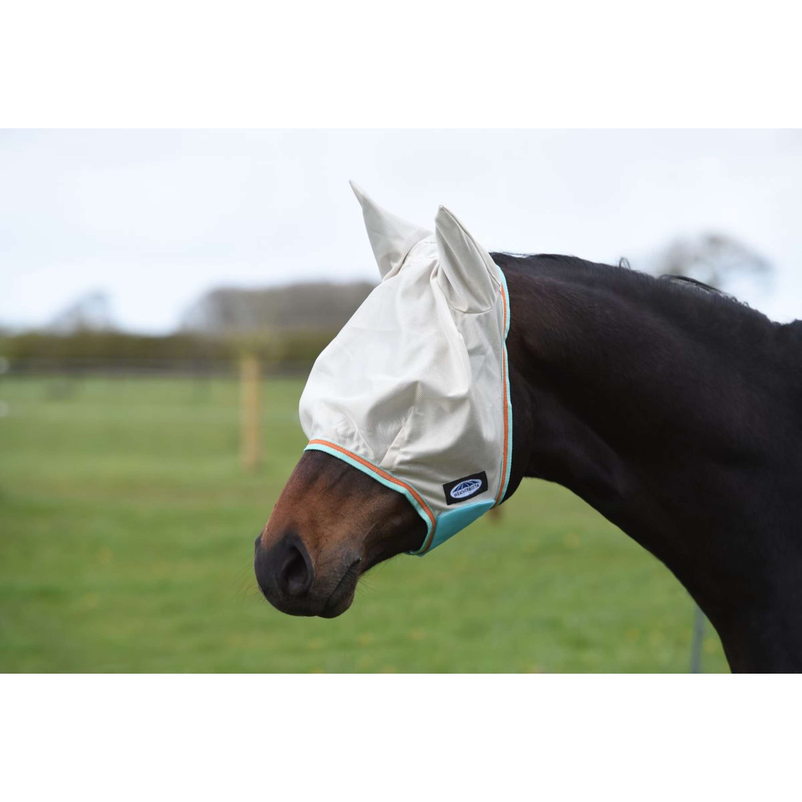 Weatherbeeta Fly Mask Comfitec Essential Mesh Beige/Turquoise/Orange