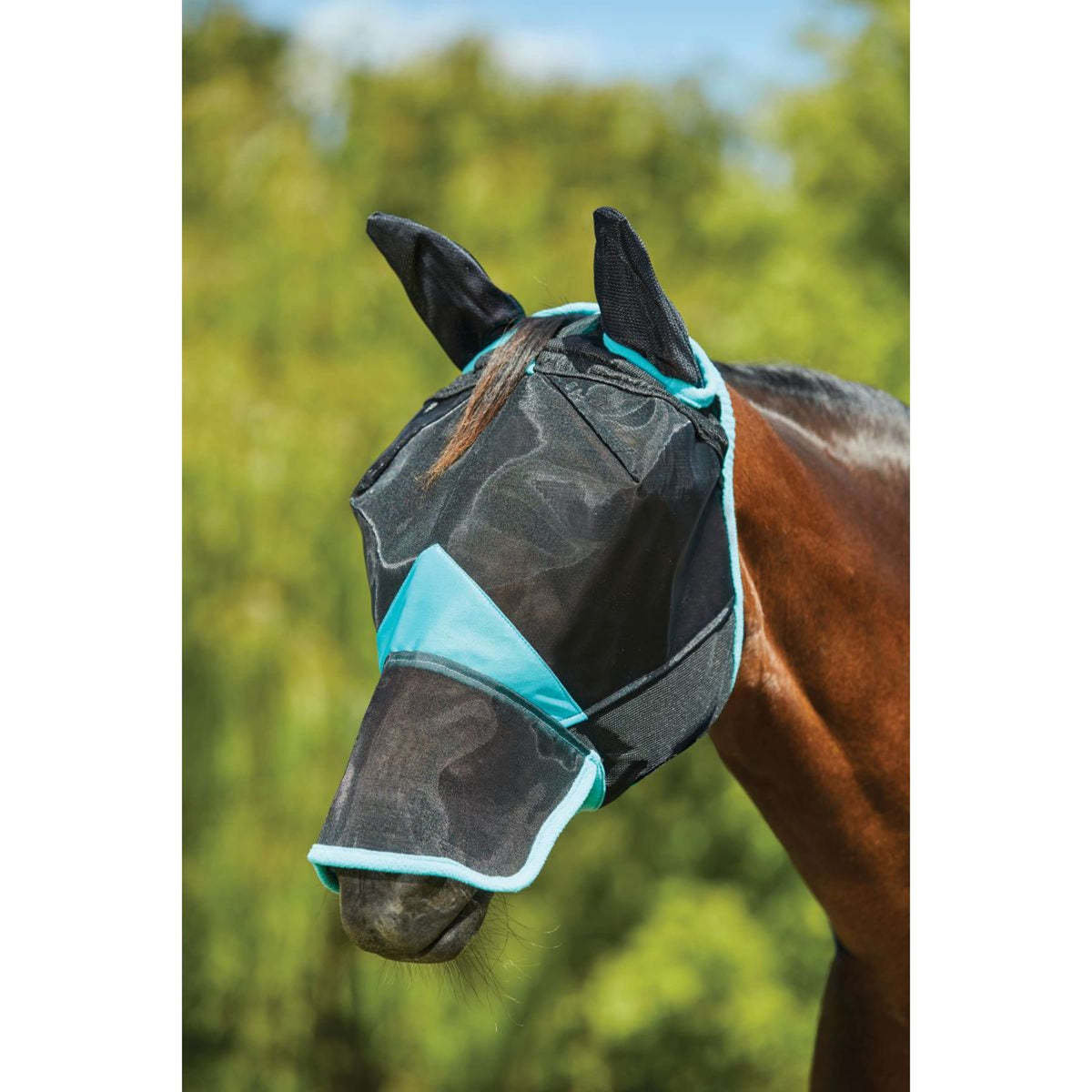 Weatherbeeta Fly Mask Comfitec Deluxe Fine Mesh with Ears and Nose Black / Turquoise