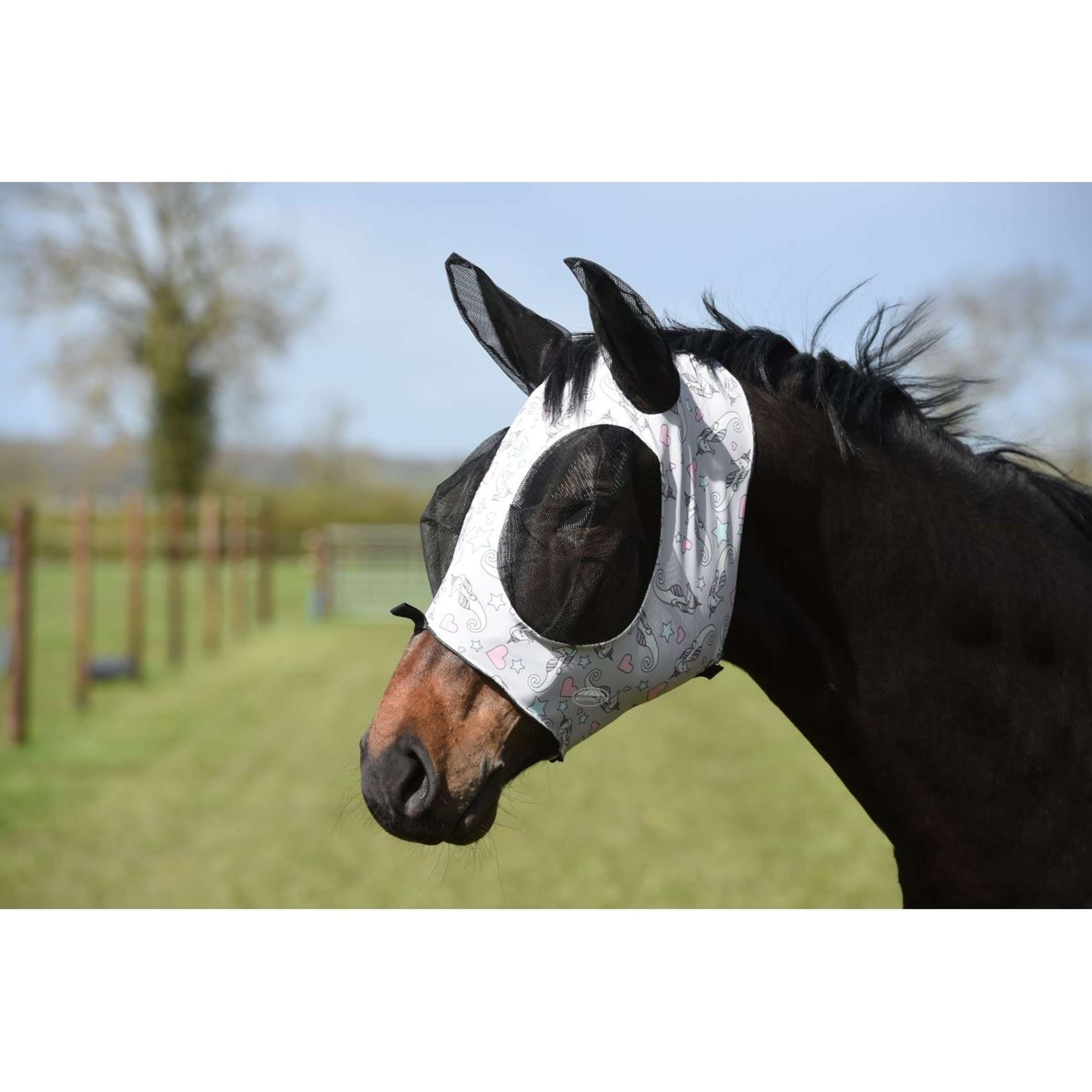 Weatherbeeta Fly Mask Deluxe Stretch Bug with Ears Sea Unicorn Print