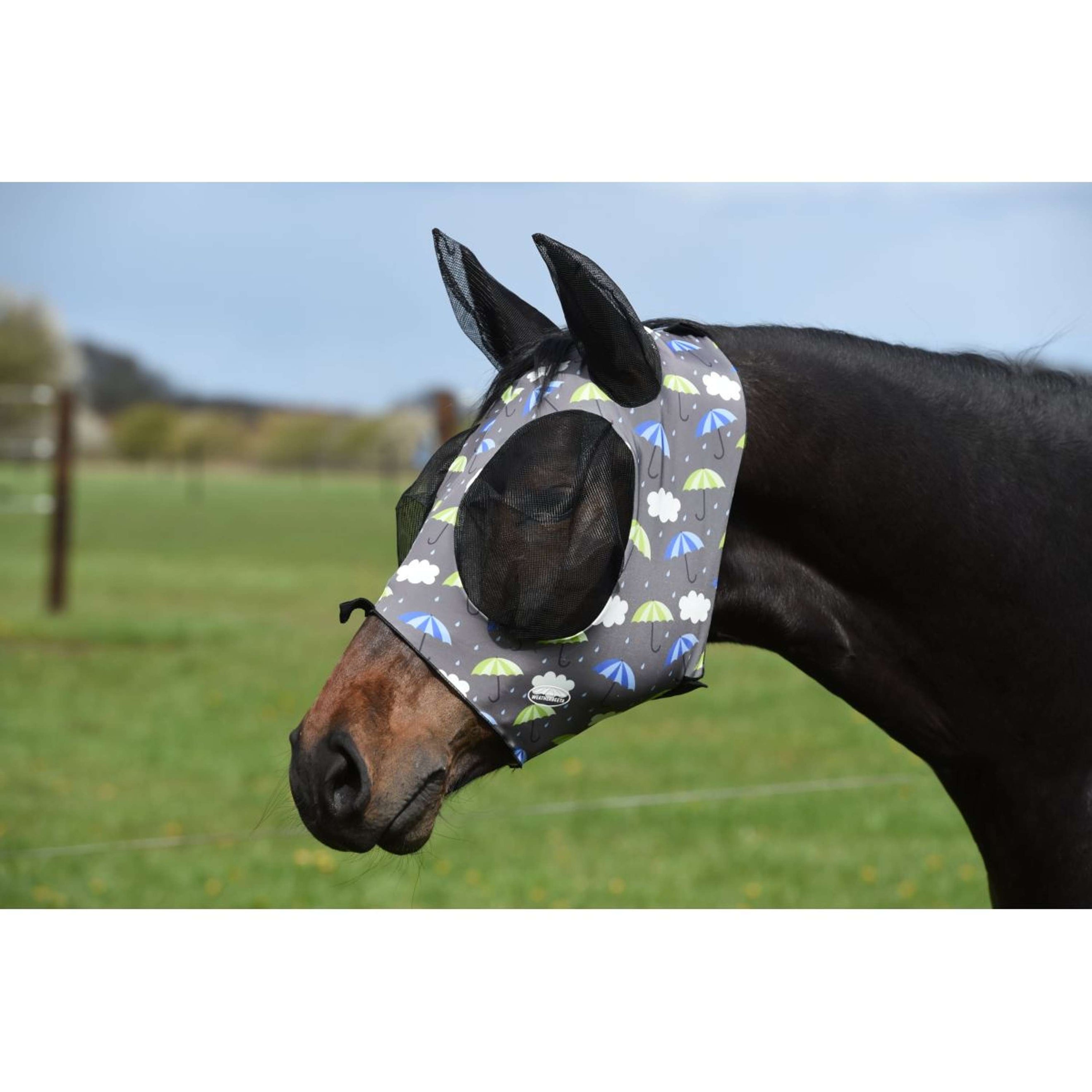 Weatherbeeta Fly Mask Deluxe Stretch Bug with Ears Umbrella Print