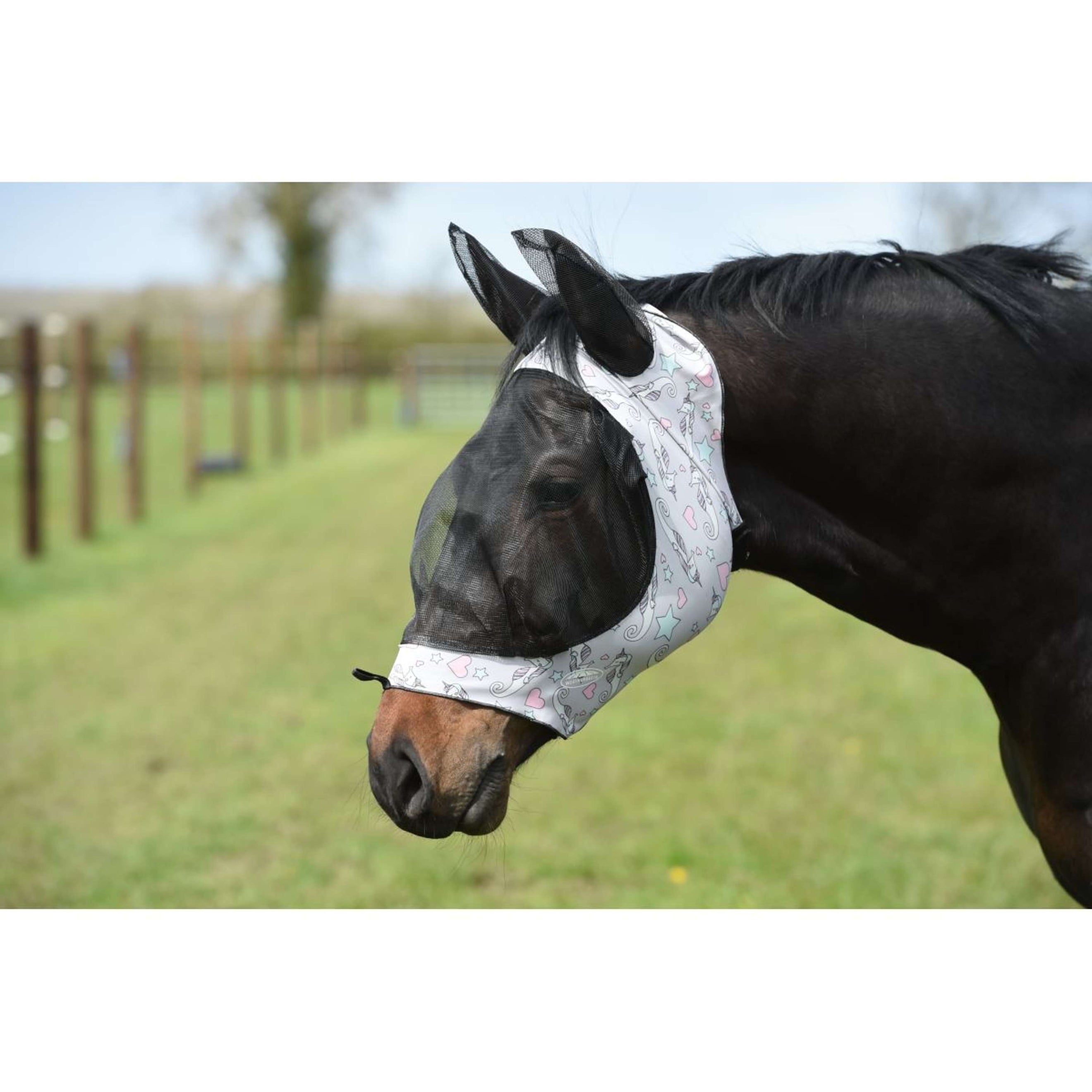 Weatherbeeta Fly Mask Deluxe Stretch with Ears Sea Unicorn Print