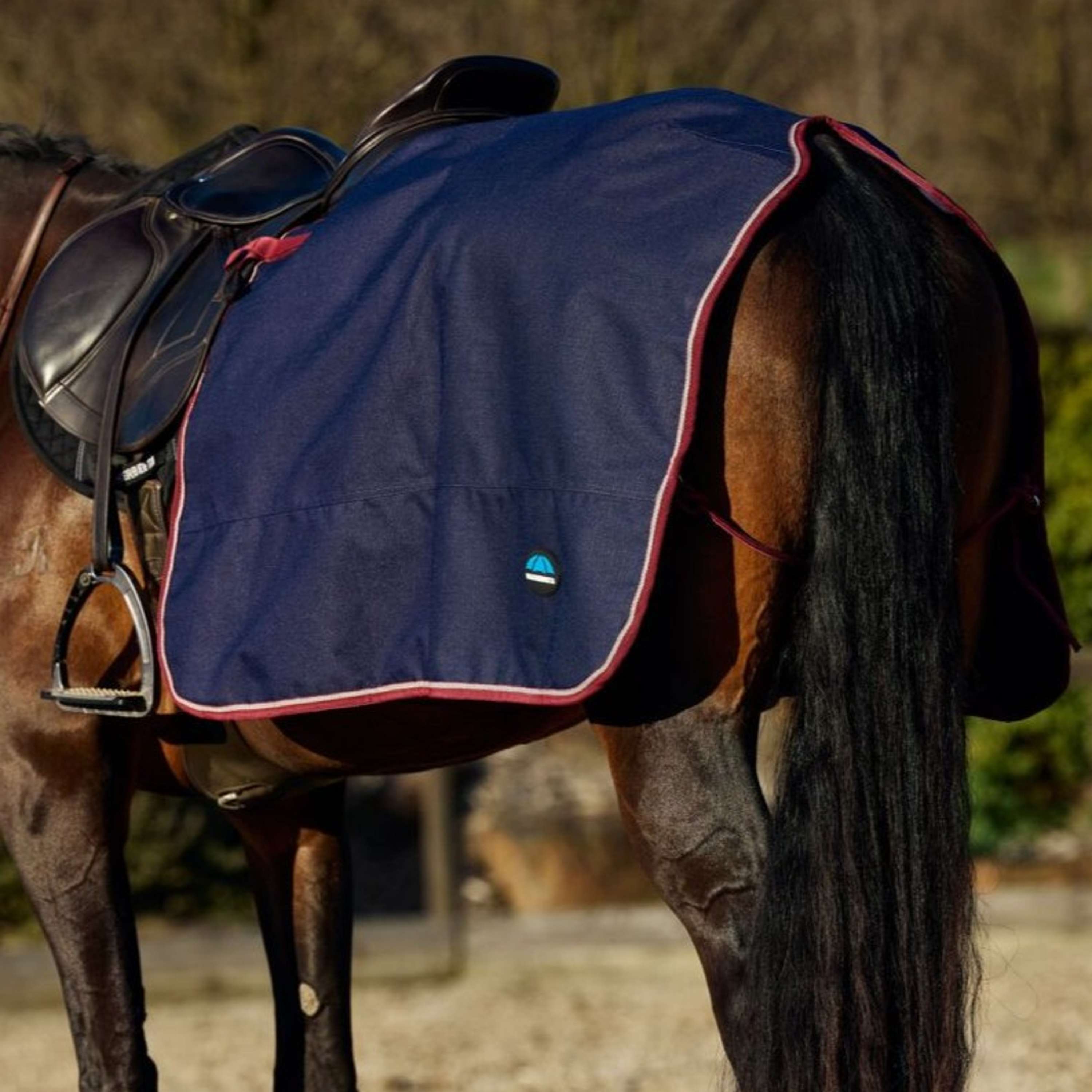 WeatherBeeta Exercise Rug Essential Fleece Lined Quarter Sheet Navy/Burgundy