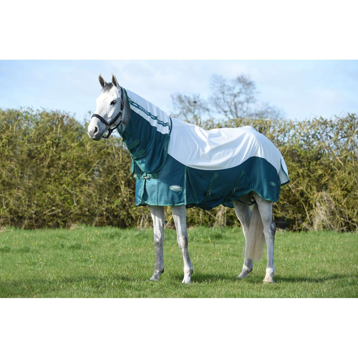 Weatherbeeta Fly Rug Comfitec Green-Tec Airflow Mesh Combo Neck White/Dragonfly Blue