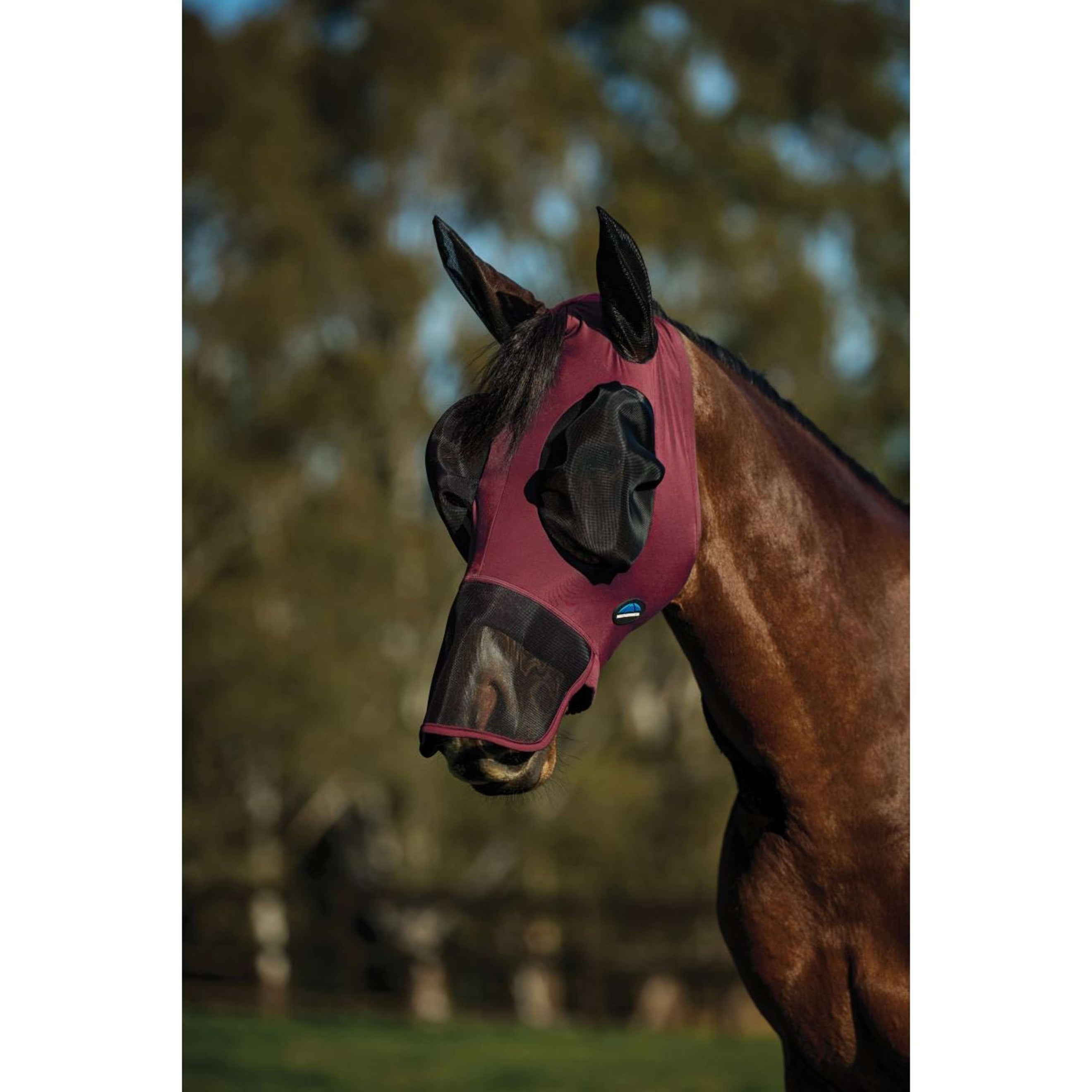 WeatherBeeta Fly Mask ComFiTec Luxe Stretch with Ears and Nose Burgundy/black