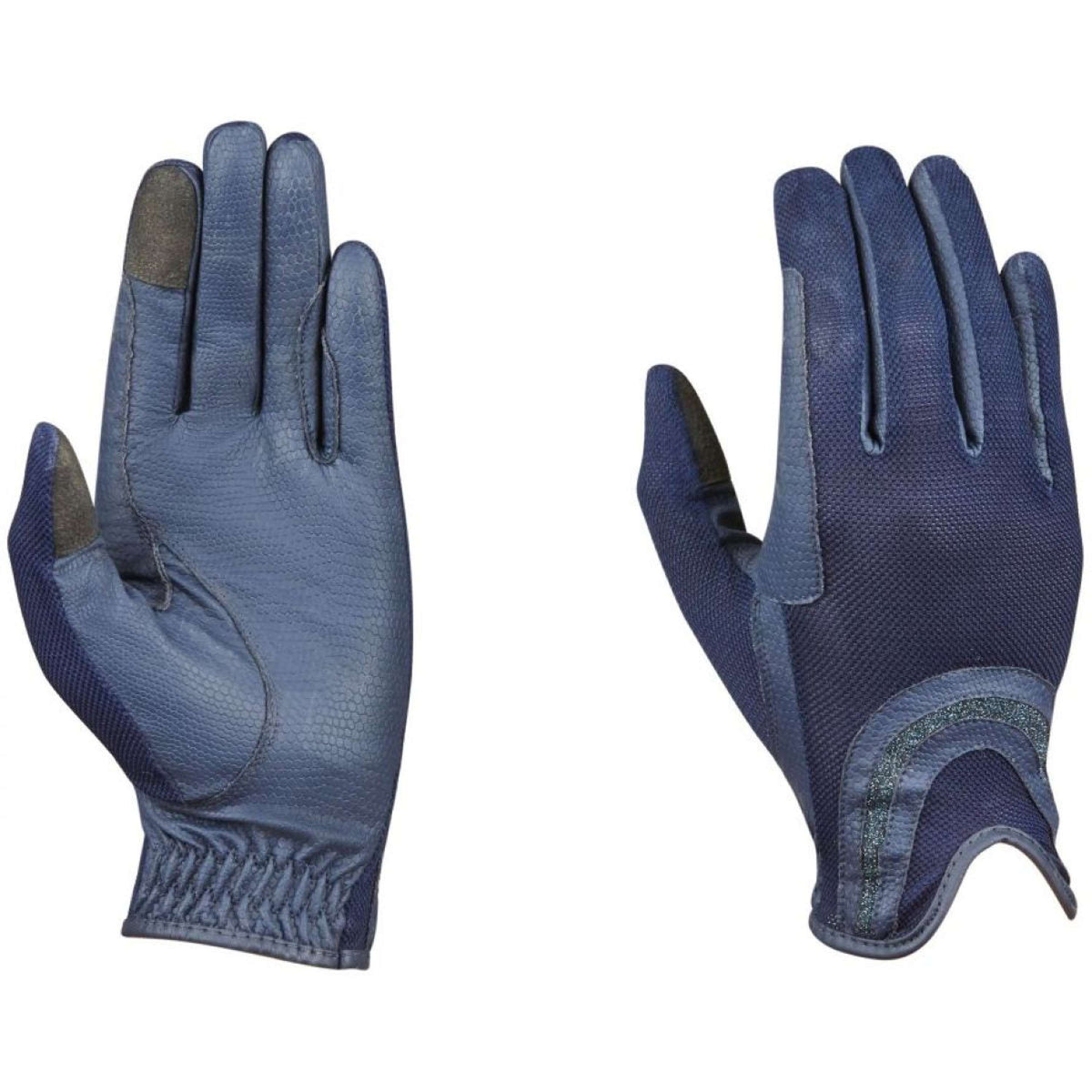 Weatherbeeta Riding Gloves Dublin Pull On Glitter Mesh Navy