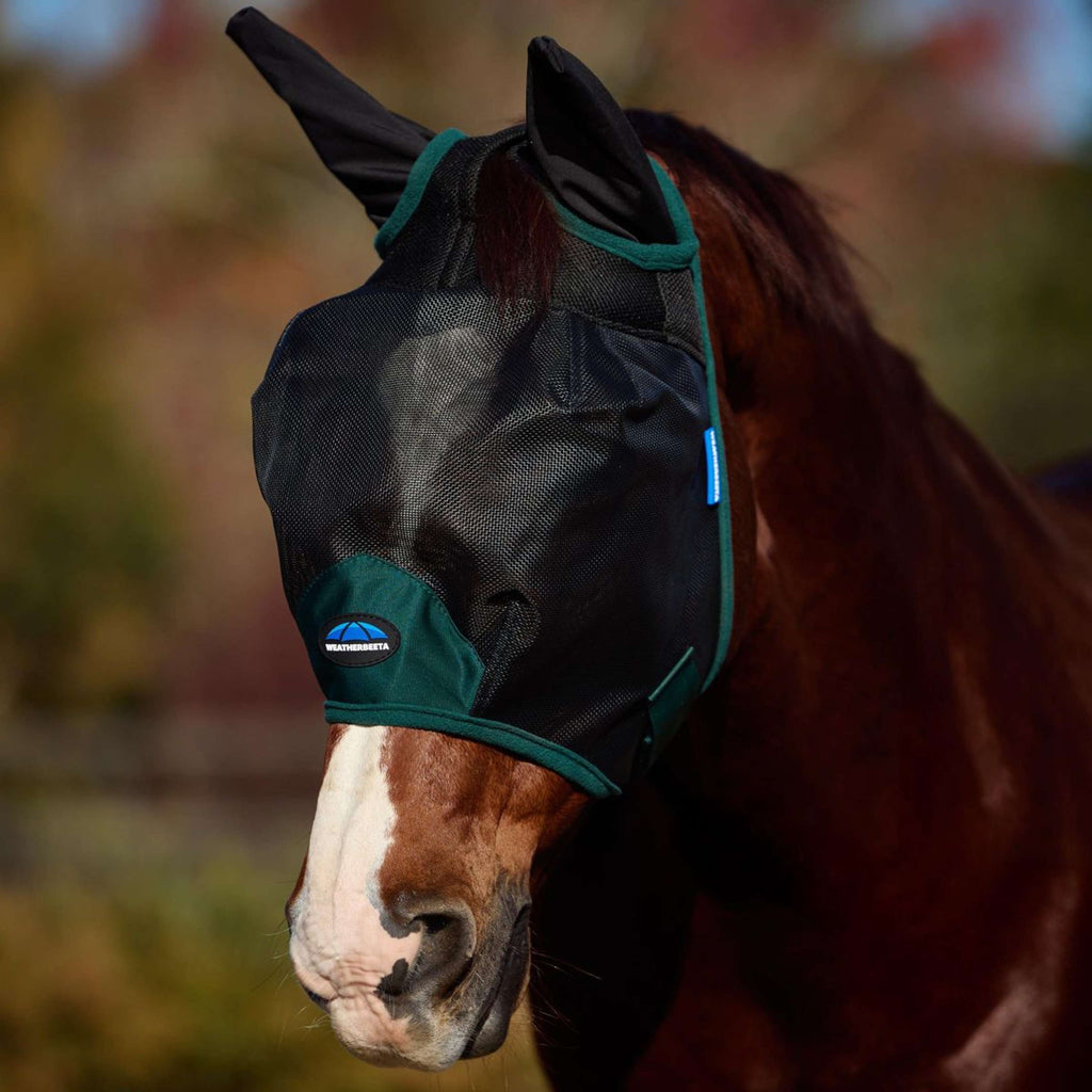 WeatherBeeta Fly Mask ComFiTec Durable with Ears Black/Forest Green