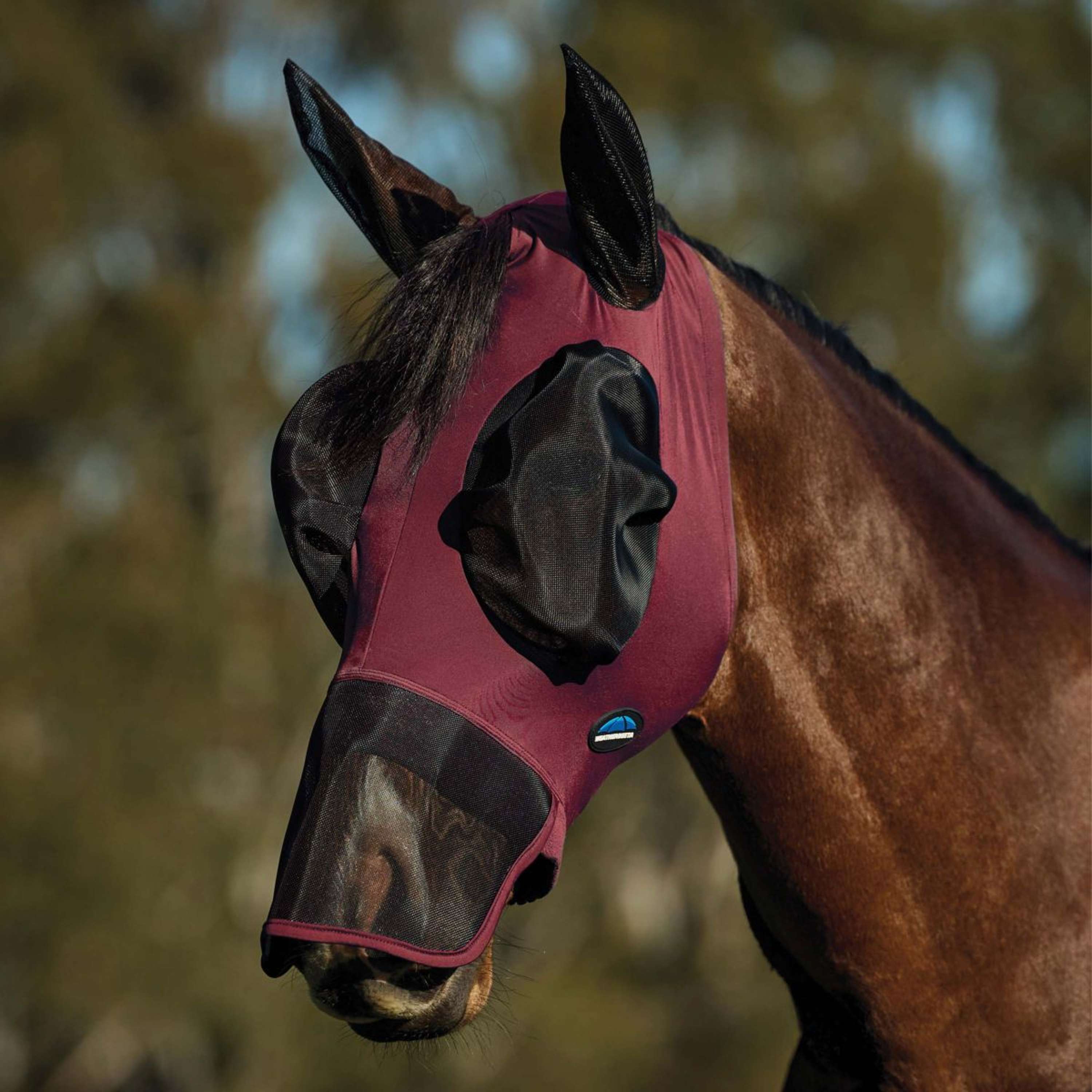WeatherBeeta Fly Mask ComFiTec Luxe Stretch with Ears and Nose Burgundy/black