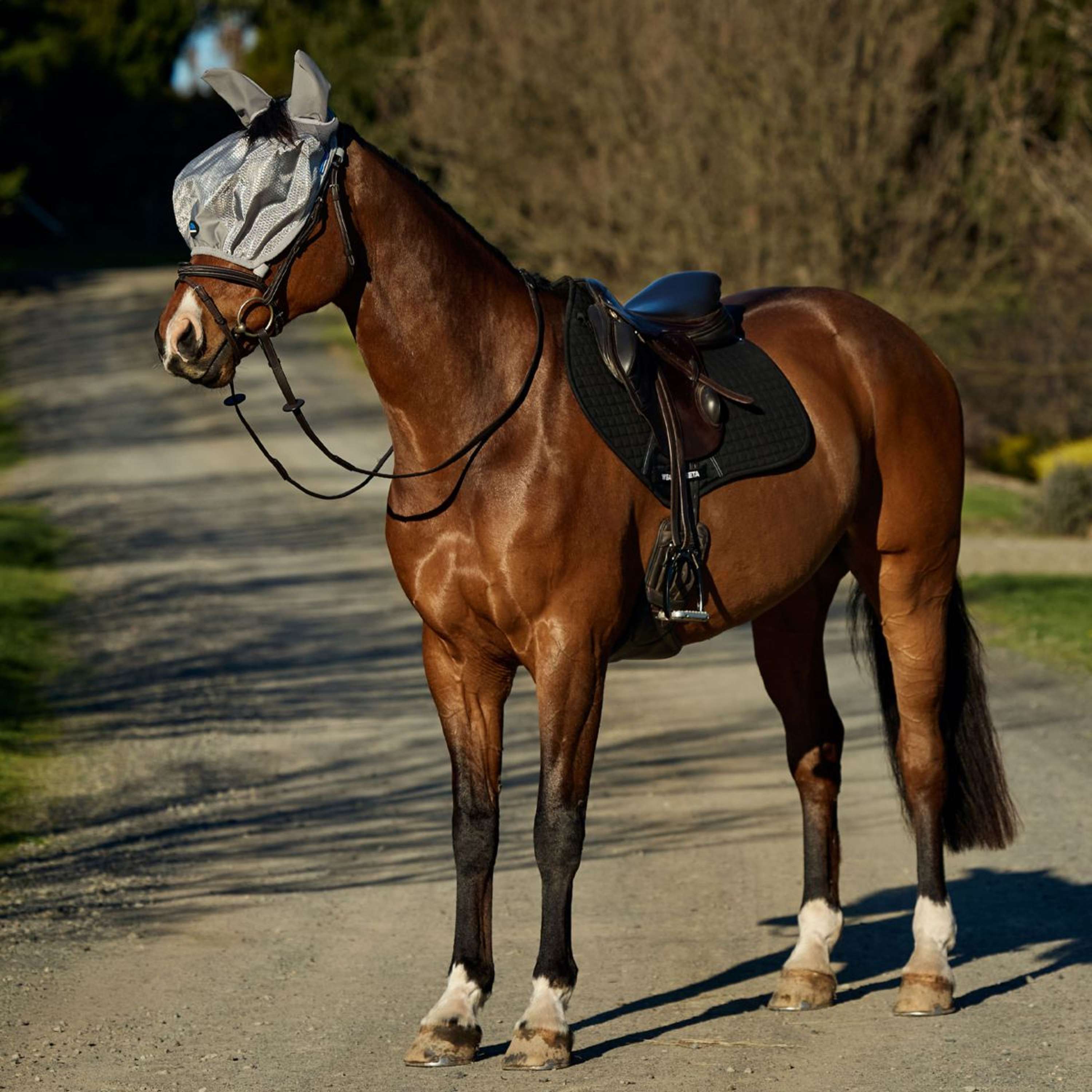 WeatherBeeta Fly Mask ComFiTec Hexi Ride On Fly with Ears Silver