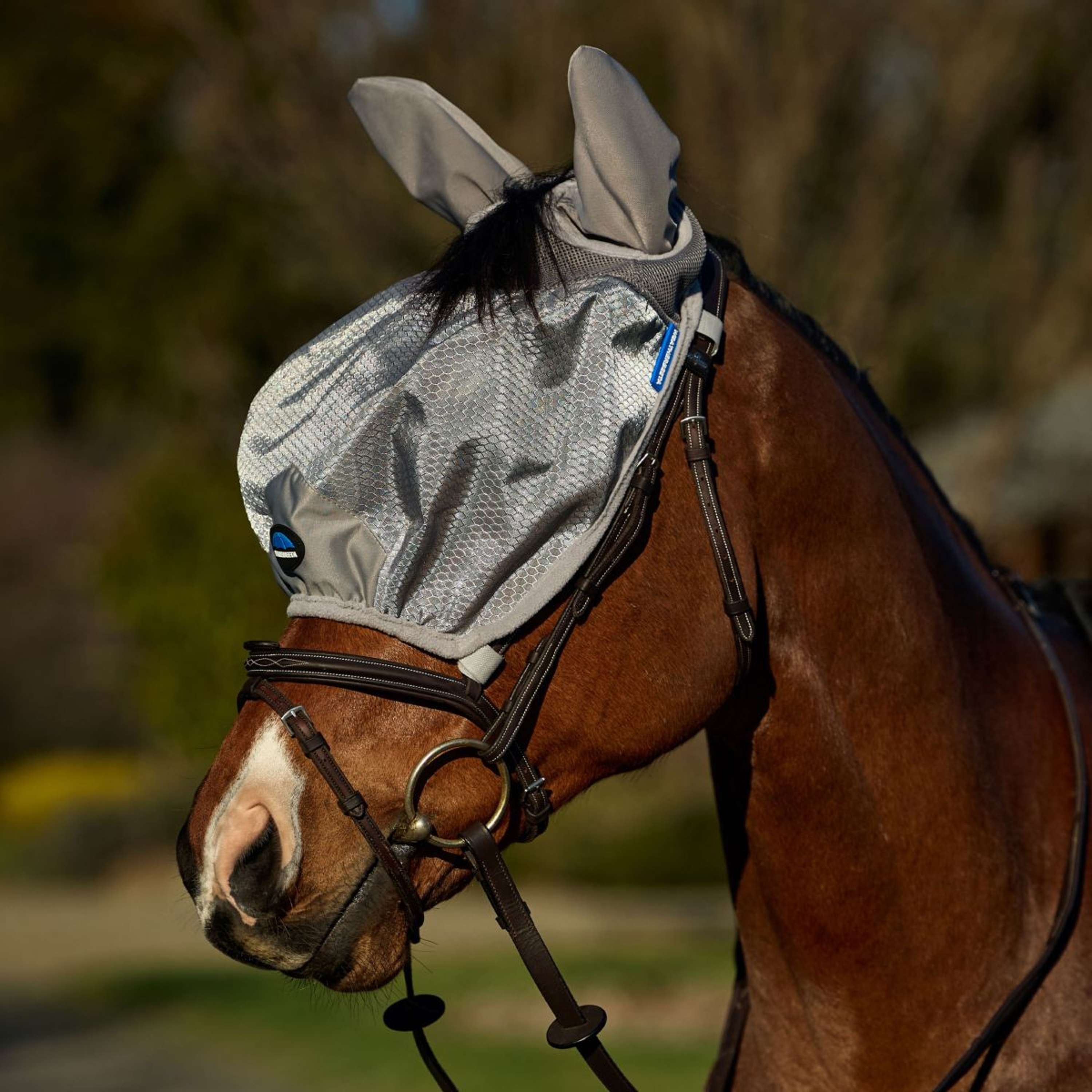WeatherBeeta Fly Mask ComFiTec Hexi Ride On Fly with Ears Silver