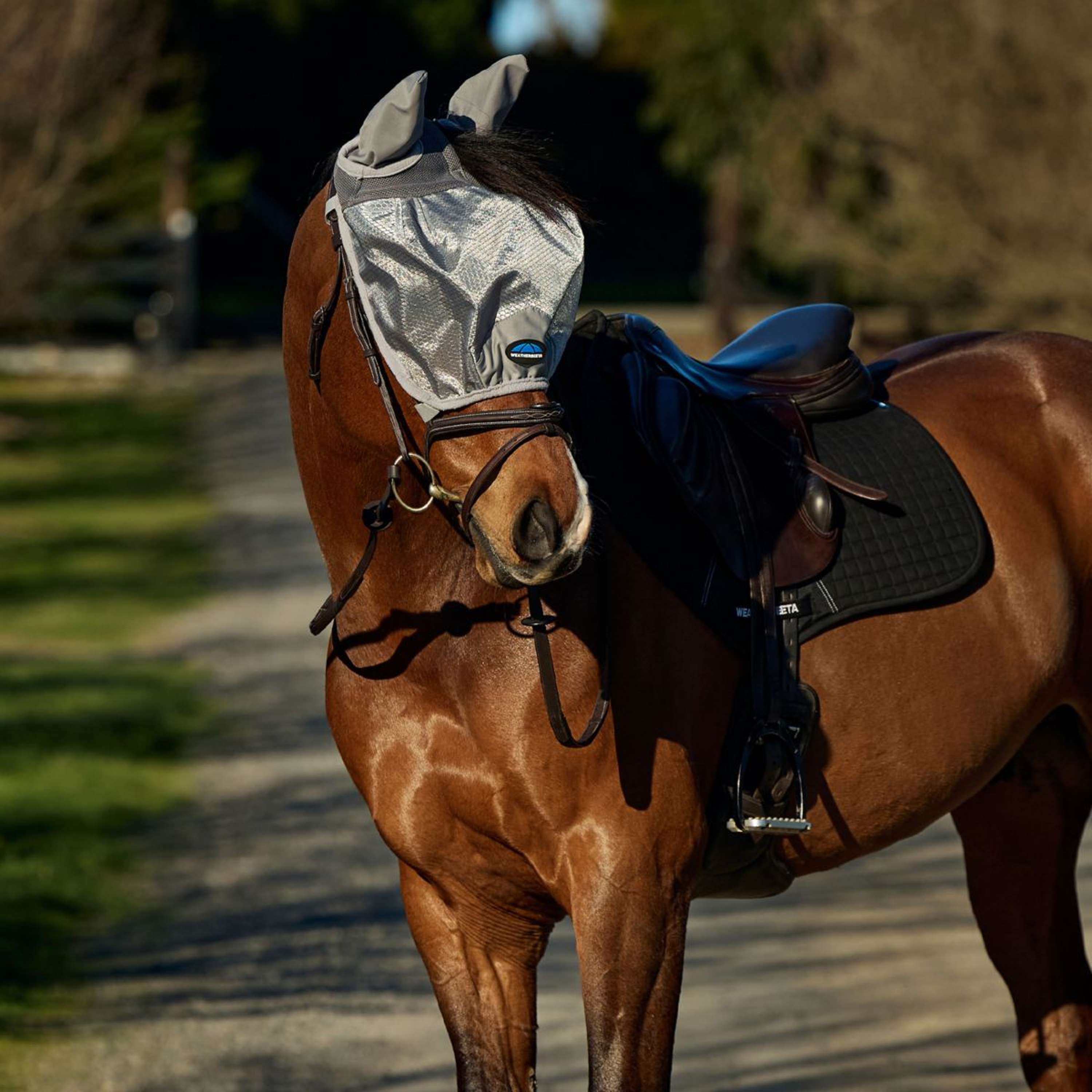 WeatherBeeta Fly Mask ComFiTec Hexi Ride On Fly with Ears Silver