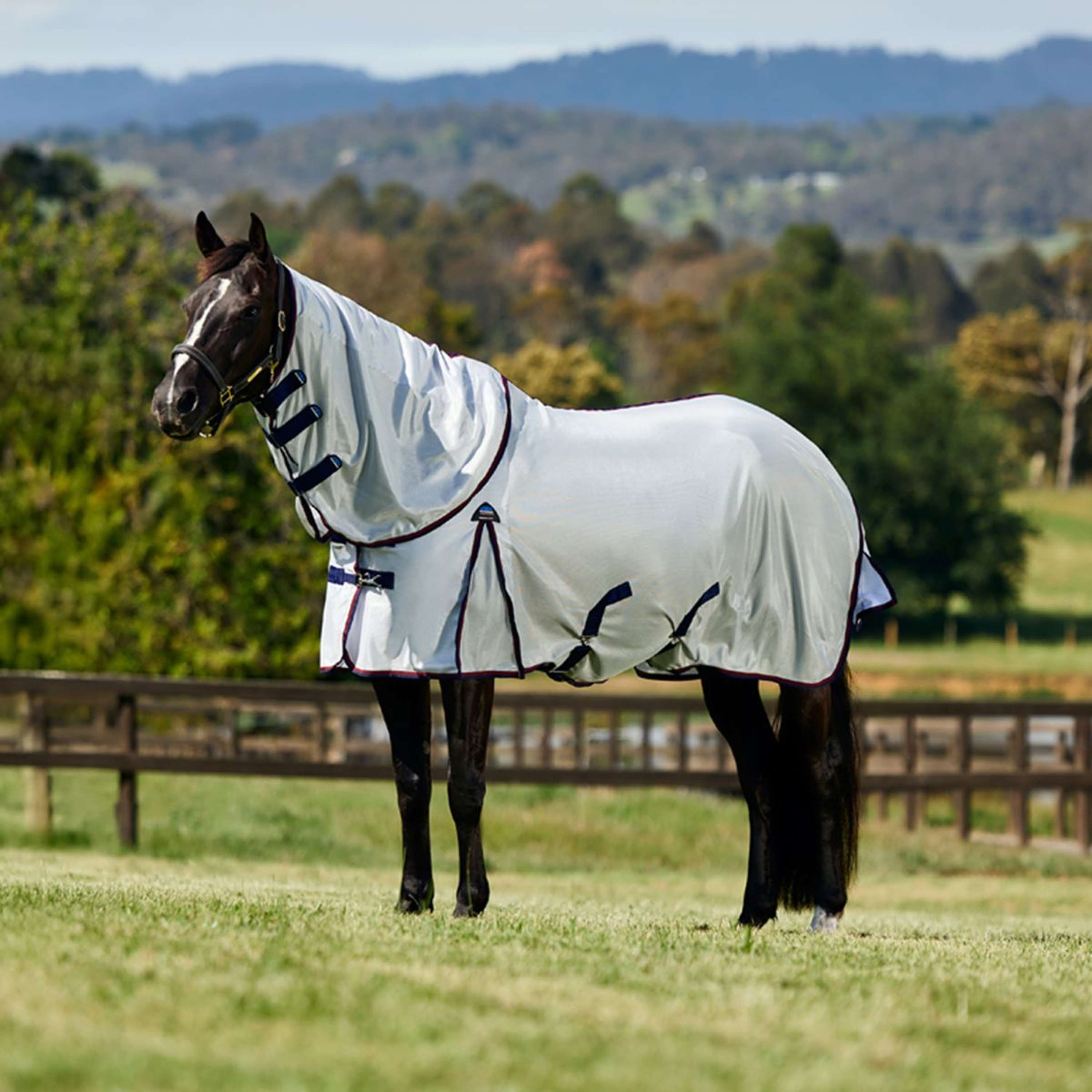 WeatherBeeta Fly Rug ComFiTec Airflow Detach-A-Neck Grey/Navy/Burgundy