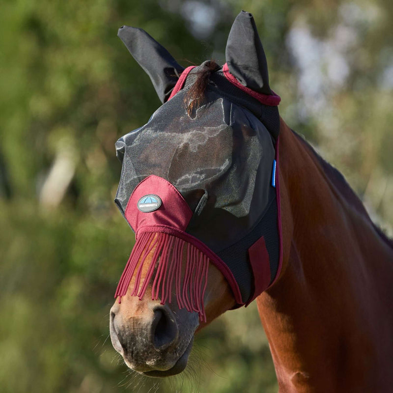 WeatherBeeta Fly Mask ComFiTec Fine with Ears and Tassels Black/Burgundy