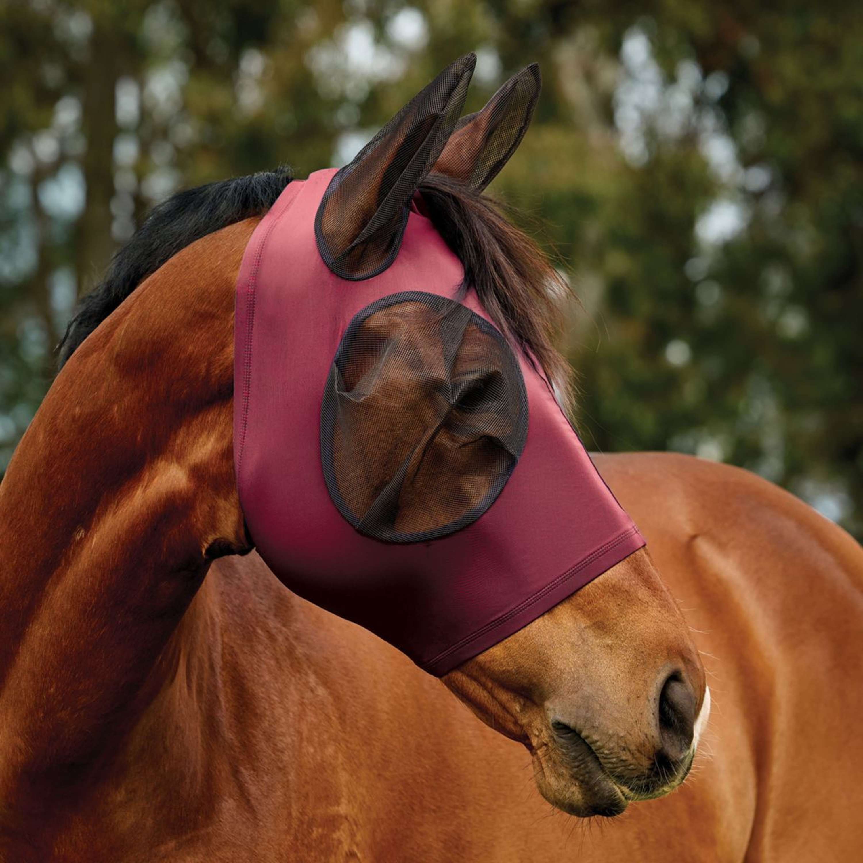 WeatherBeeta Fly Mask ComFiTec Deluxe Stretch with Ears Burgundy/black