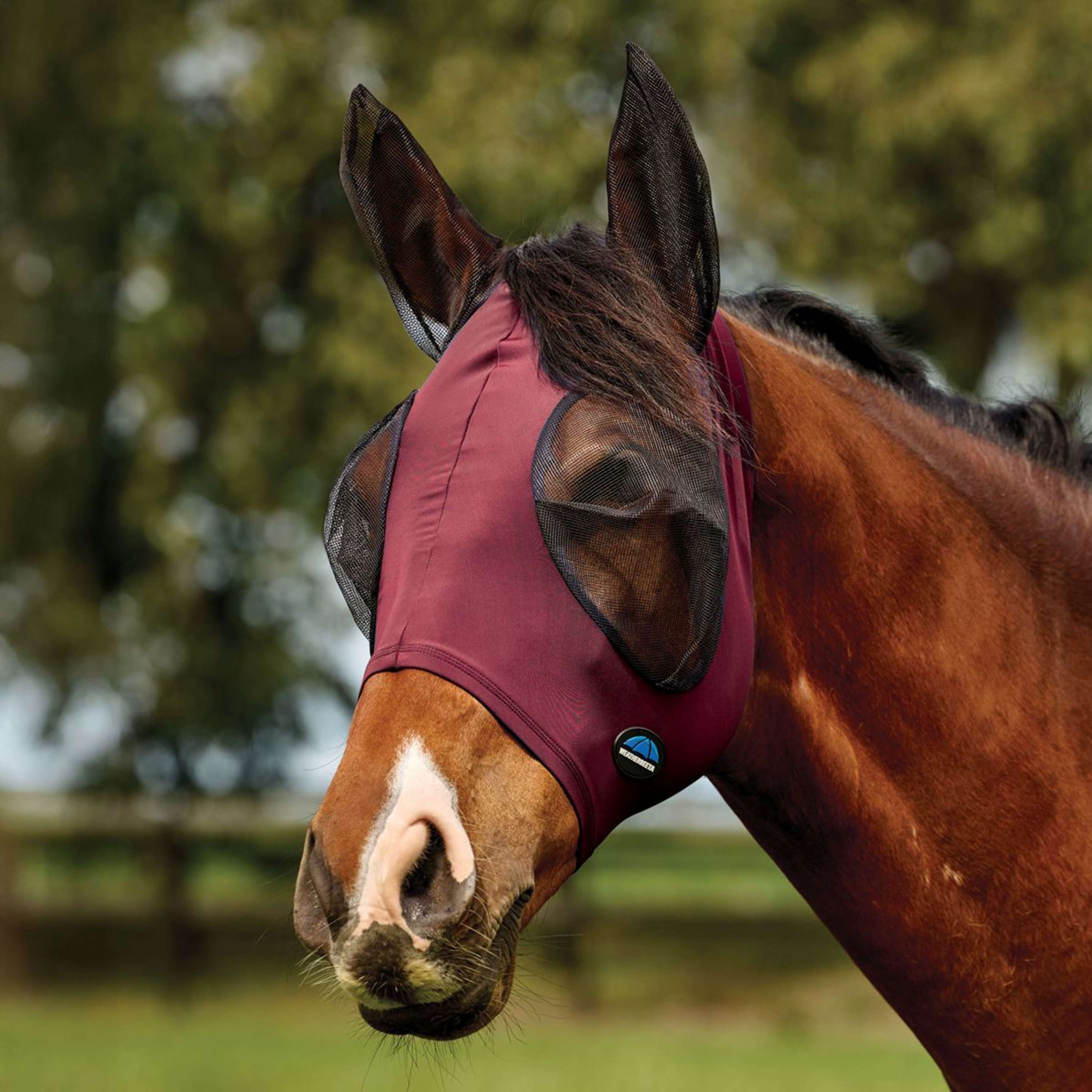 WeatherBeeta Fly Mask ComFiTec Deluxe Stretch with Ears Burgundy/black